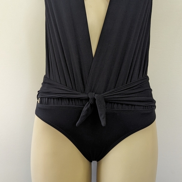 Carmen Marc Valvo Plunge Halter Tie One Piece Swimsuit - Picture 7 of 9